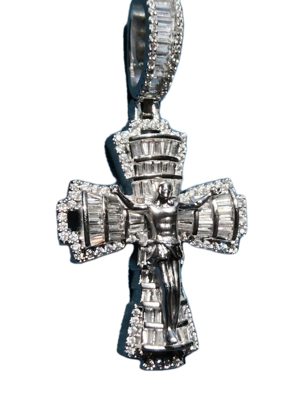 Iced Out Jesus Cross Pendant/ 925 Sterlin Silvr w Mossinite Stones NEW - Picture 4 of 12